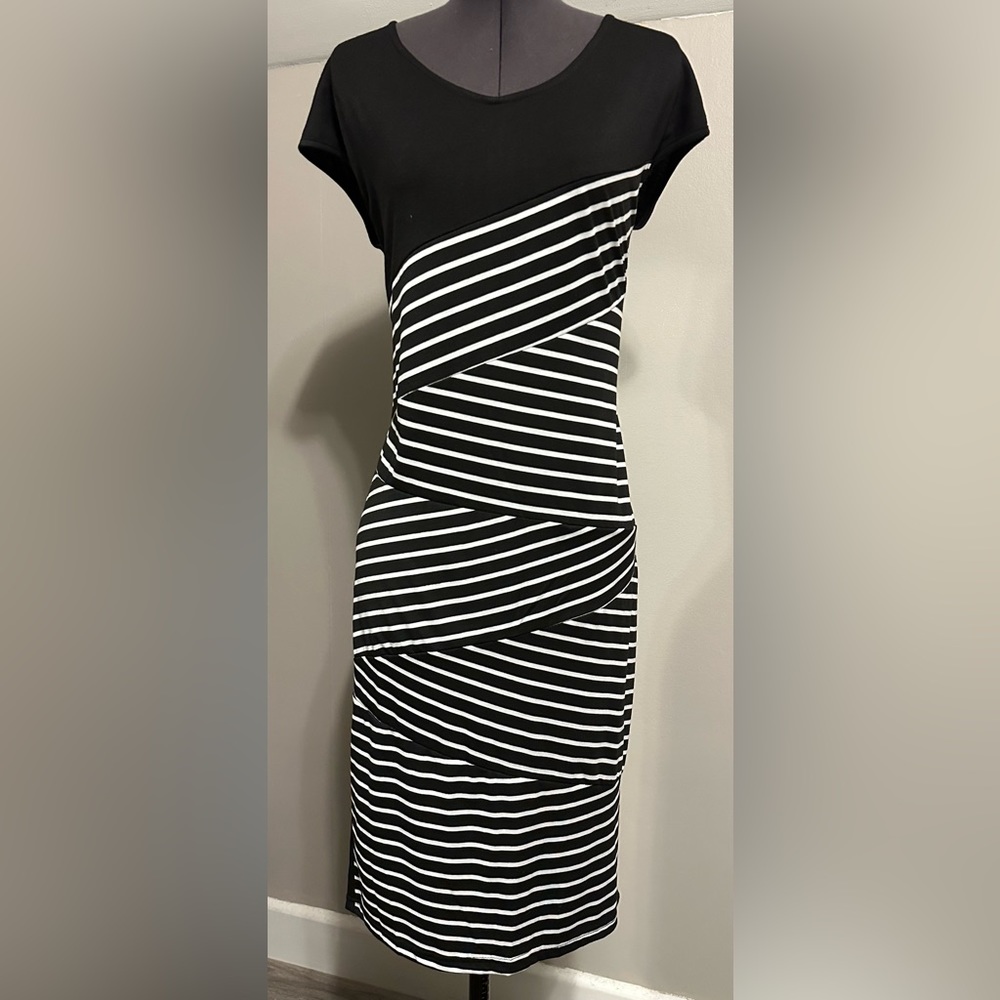 NWT Black and White Striped Bodycon Dress Size XL